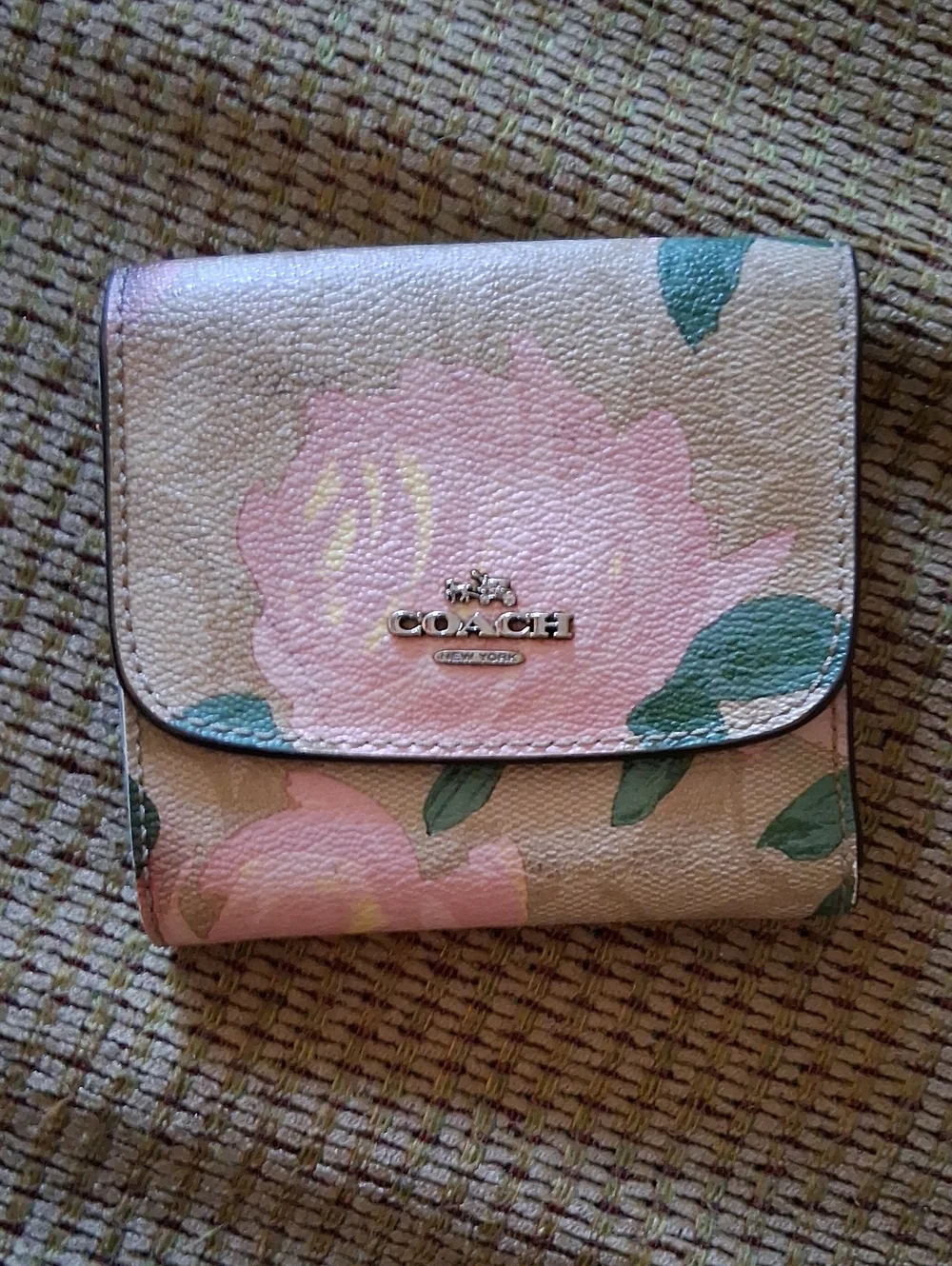 Coach Floral Compact Fold Wallet - Pink & Green